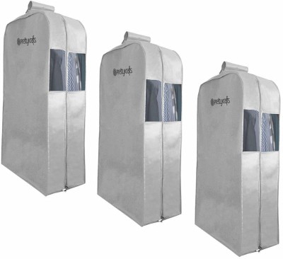 PrettyKrafts Hanging Garment Bags for Storage – Suit Bag, Dress Shirt, Coat and Dress Cover with Window & Zipper, (Set of 3 ) Grey(Grey)