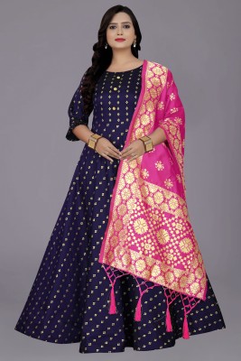 nv patel Anarkali Gown(Blue, Pink)