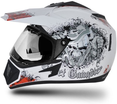 VEGA Off Road D/V Gangster White Orange Helmet Motorbike Helmet(White Orange)