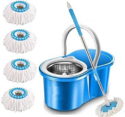 JSN Easy Magic Floor Mop 360° Bucket Sheep Steel Mop with 5 Refills Mop Set(Blue)