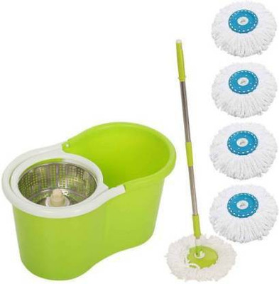 JSN Spin Mop with 5 Microfiber Refill Mop Set(Green)