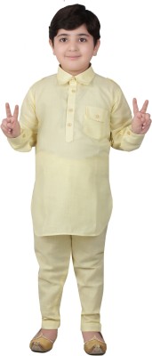 Qtsy Boys Festive & Party, Wedding Kurta and Pyjama Set(Yellow Pack of 1)