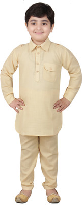Qtsy Boys Festive & Party, Formal, Casual, Wedding Kurta and Pyjama Set(Beige Pack of 1)