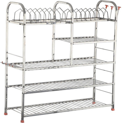 IRONTECH Utensil Kitchen Rack Steel Stainless Steel 5 Layer Wall Mount Kitchen Dish Rack | Square Pipe | Utensils Rack with Plate & Cutlery Stand | Modular Kitchen Storage Rack | Kitchen Organizer (30 x 31 inches)