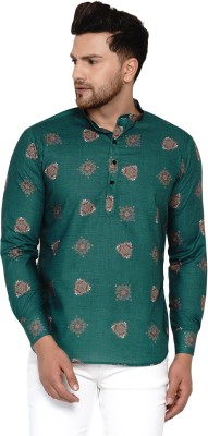 JIHUZUR Men Printed Straight Kurta(Green)