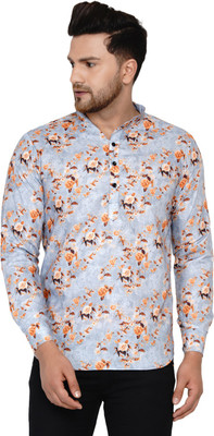 JIHUZUR Men Printed Straight Kurta(Grey)