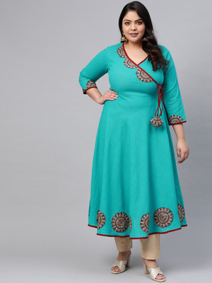Yash Gallery Women Printed A-line Kurta(Blue)