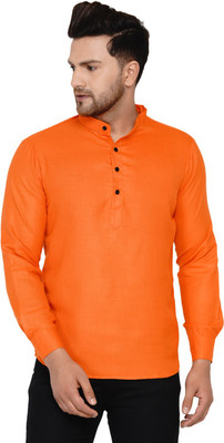 JIHUZUR Men Solid Straight Kurta(Orange)
