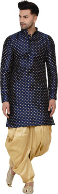 JIHUZUR Men Printed Straight Kurta(Blue)