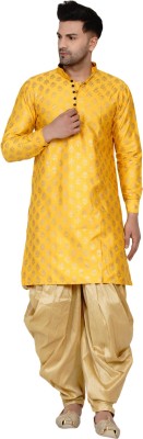 JIHUZUR Men Printed Straight Kurta(Yellow)