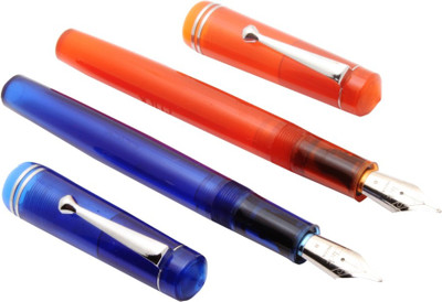 Ledos Click Aristocrat Full Demonstrator Blue & Orange Fountain Pen 3in1 Ink Filling System Broad Nib Pen Gift Set(Pack of 2, Ink Color - Blue)