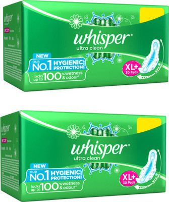 Whisper ultra clean XL+ 30 PADS WITH WINGS (SET OF 2 X 30 PAD) Sanitary Pad(Pack of 60)
