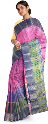 Pradip Fabrics Printed Handloom Silk Blend Saree(Pink)