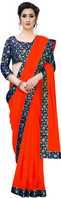Queen worth Solid/Plain Bollywood Georgette Saree(Red, Dark Blue)