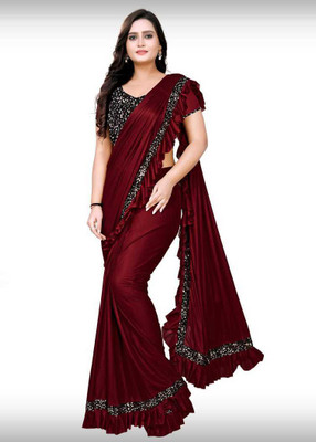 vadli fashion Solid/Plain Bollywood Lycra Blend Saree(Maroon)
