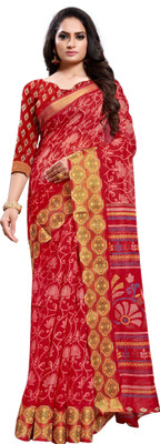 Ratnavati Self Design Bollywood Brasso Saree(Red)