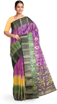 Pradip Fabrics Woven Handloom Silk Blend Saree(Purple)