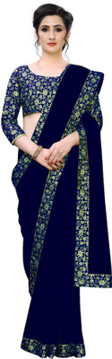 Queen worth Solid/Plain Bollywood Georgette Saree(Blue, Dark Blue)