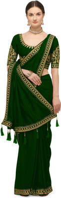 Nimidiya Embroidered Fashion Pure Silk Saree(Green)