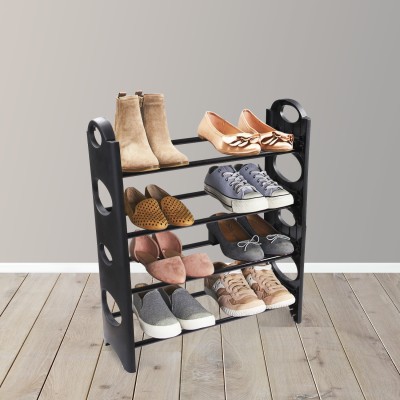 Trendy Plastic, Metal Collapsible Shoe Stand(Black, 4 Shelves, DIY(Do-It-Yourself))