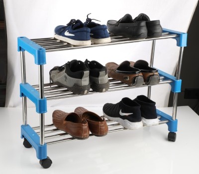 UNICEPT 3 TIER iron & plastic INSTALLATION FREE FOLDABLE/FOLDING SHOE/SHOES RACK/STAND FOR HOME,OFFICE,school(pack of 1-Blue) Metal Shoe Stand(3 Shelves, Pre-assembled)