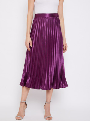 OTABU Solid Women Pleated Purple Skirt