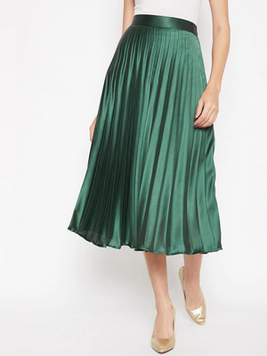 OTABU Solid Women Pleated Dark Green Skirt