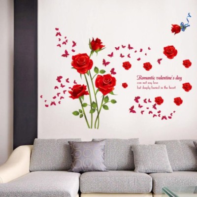 JAAMSO ROYALS 152.4 cm Beautiful Romantic Flower Diy Red Rose Valentine Day Sticker ( 60 x 90 CM ) Self Adhesive Sticker(Pack of 1)