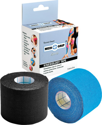 Medigrip Kinesiology Tape Sports 5 cm X 5 m (Pack of 2 Rolls) Blue Black Kinesiology Tape(Blue, Black)
