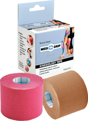 Medigrip Kinesiology Injury Athletic Sports Tape 5 cm X 5 m (Pack of 2) Brown Pink Kinesiology Tape(Pink, Brown)
