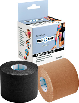 Medigrip Kinesiology Tape Sports 5 cm X 5 m (Pack of 2 Rolls) Black Brown Kinesiology Tape(Black, Brown)
