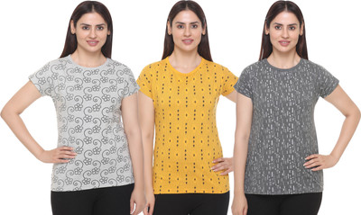 SHAUN Printed Women Round Neck Multicolor T-Shirt