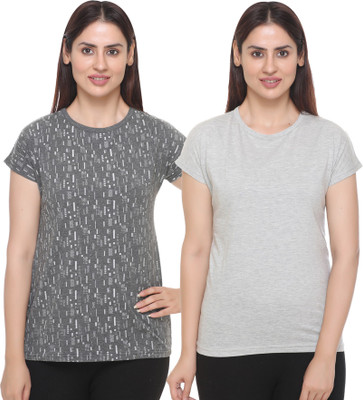 SHAUN Printed Women Round Neck Multicolor T-Shirt