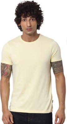 JACK & JONES Solid Men Round Neck Yellow T-Shirt