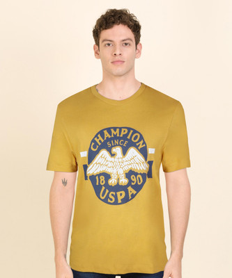 U.S. POLO ASSN. Printed Men Round Neck Yellow T-Shirt