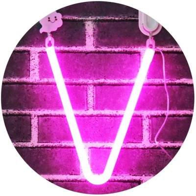 Satyam Kraft Marquee Alphabet Shaped Neon Led Light for Home Decoration and Wall Lamp, Pink, 1 Piece (Letter-V) Night Lamp(24.5 cm, Pink)