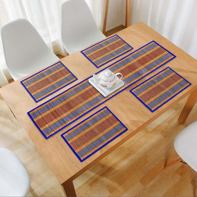 HOKiPO Rectangular Pack of 5 Table Placemat(Blue, River Grass)