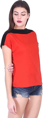 RYTE STYLE Formal 3/4 Sleeve Solid Women Red, Black Top