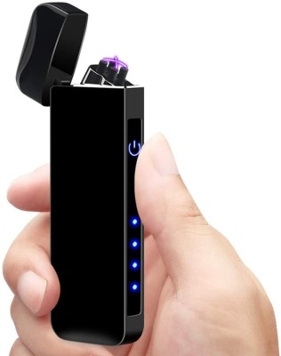 play run Electric Dual Arc Lighter USB Rechargeable Windproof Flameless Plasma Pulse Lighters For Cigarette Candle With LED Power Display Dual Lighter_01 Cigarette Lighter(Black)