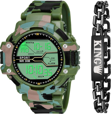 MAAN INTERNATIONAL Green Army And KIng Digital Watch  - For Men