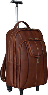 BRAND LEATHER 100% Genuine Leather Stylish Backpack Trolley 35 L Trolley Laptop Backpack(Tan)