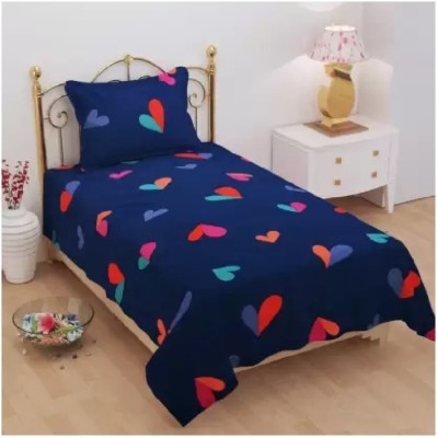 Home Readiness 165 TC Cotton Single Floral Flat Bedsheet(Pack of 1, Blue)