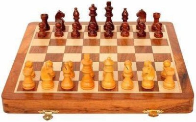 PTS Folding Wooden Chess Set with Wooden Pieces , Brown (12 Inch) Board Game Accessories