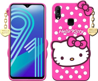 DeepzHub Back Cover for ViVO Y91 3D Cute Hello Kitty Soft Silicon Rubber Case With Lucky Golden Pendant(Pink, Dual Protection, Pack of: 1)