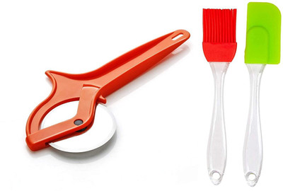 hurrio Combo of Pizza Cutter, Silicon Series Spatula & Brush Kitchen Tools Combo/Kitchen Tools Set (Multicolor) Kitchen Tool Set(Brush, Spatula)