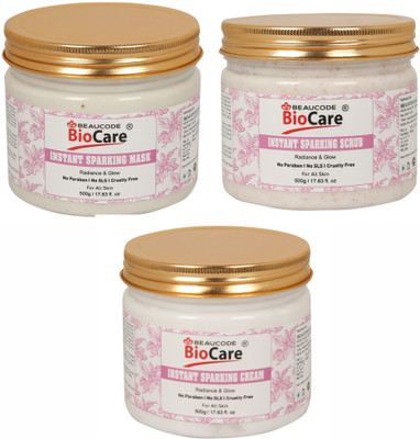 BEAUCODE BioCare Instant Sparking Face & Body Mask and Scrub and Cream Pack of-3 (500g)(3 Items in the set)