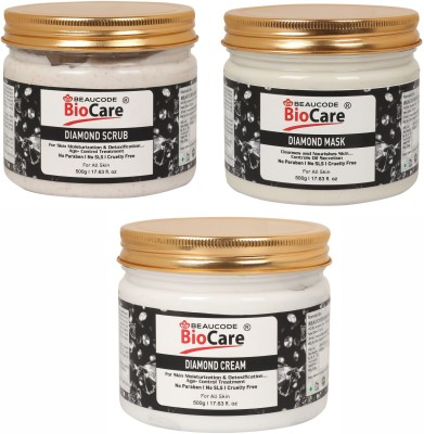 BEAUCODE BioCare Diamond Face & Body Mask and Scrub and Cream Pack of-3 (500g)(3 Items in the set)