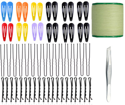 Nyamah sales Hair Accessories Combo Set of 50 Bobby Pins 50 Hair Pins 6 Pair Black Tic Tac Pins 6 Pair Multi Tic Tac Pins with Cotton Eyebrow Threading Thread and Tweezers for Women(114 Items in the set)