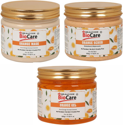 BEAUCODE BioCare Orange Face & Body Mask and Scrub and Gel Pack of-3 (500g)(3 Items in the set)