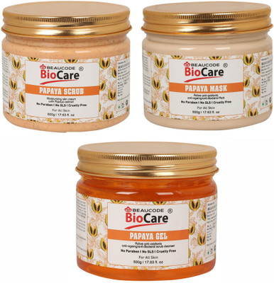 BEAUCODE BioCare Papaya Face & Body Mask and Scrub and Gel Pack of-3 (500g)(3 Items in the set)
